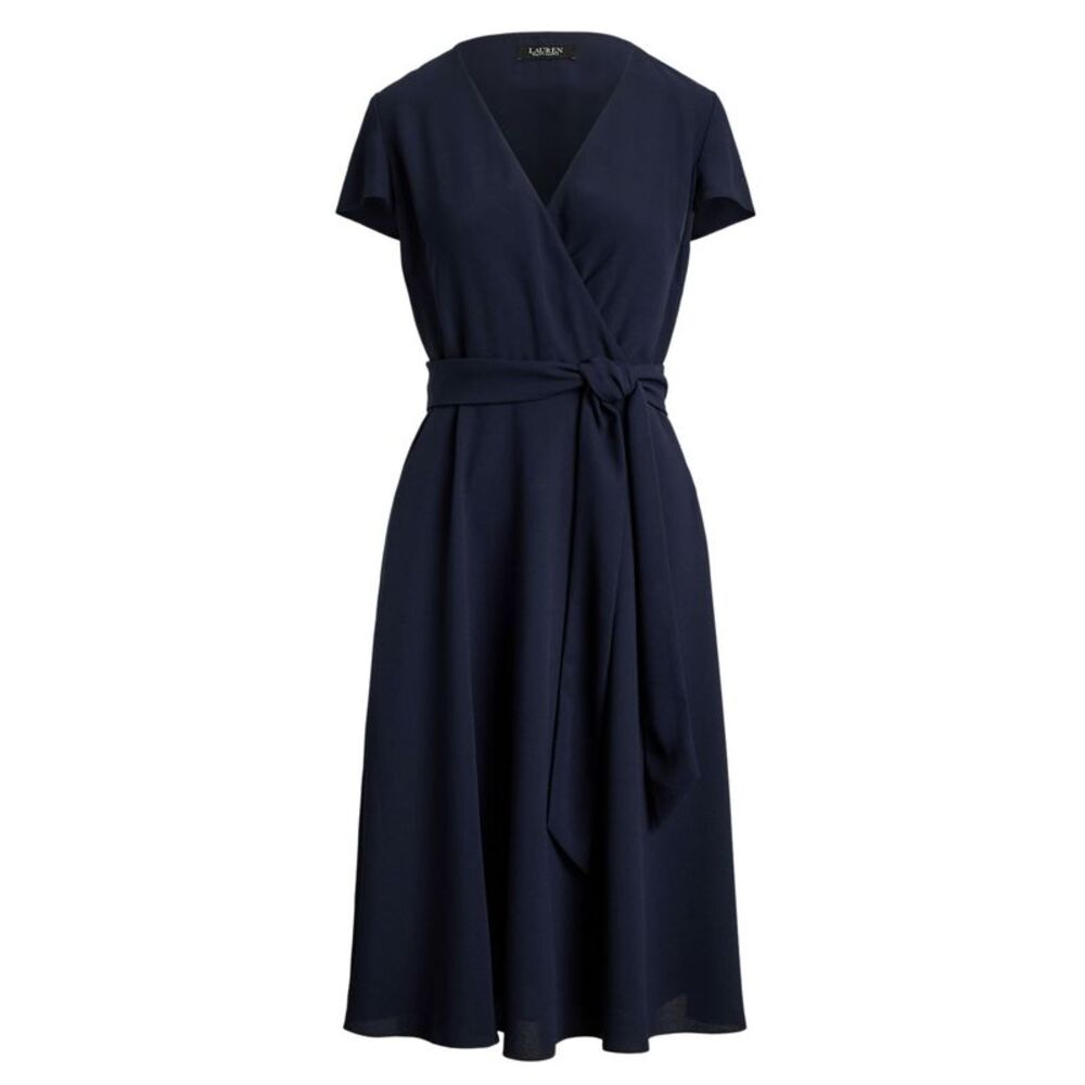 Lauren Ralph Lauren Womens Belted Georgette Surplice Dress 8 Lauren Navy - NWT